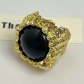 Large Resin Gemstone Open Ring Female Mid-ancient Wide Version Gold - Black - electronic accessories