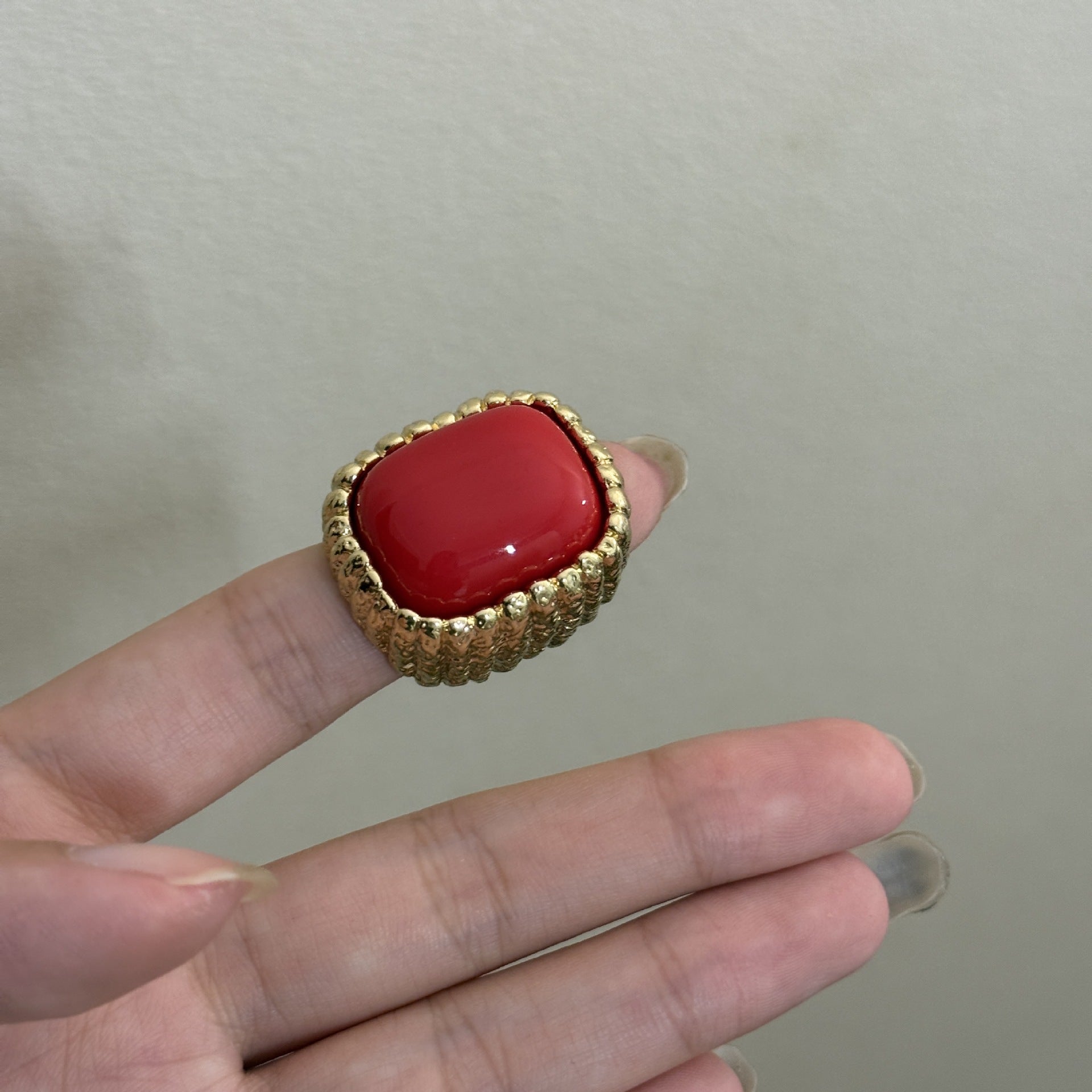 Large Square Resin Open Ring - Red - electronic accessories