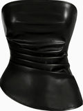 Leather Bandeau Strap Pleated Asymmetrical Top - electronic accessories
