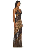 Leopard Print Spaghetti Strap Maxi Dress Women