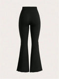 Lettuce Trim Elastic Women’s Flared Pants for Women