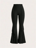Lettuce Trim Elastic Women’s Flared Pants for Women - black / L