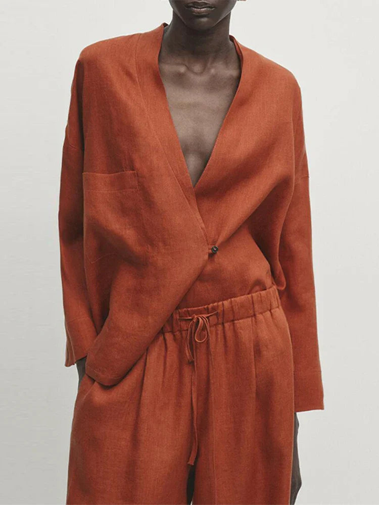 Lien V-neck Shirt Loose Pant Lady’s Set