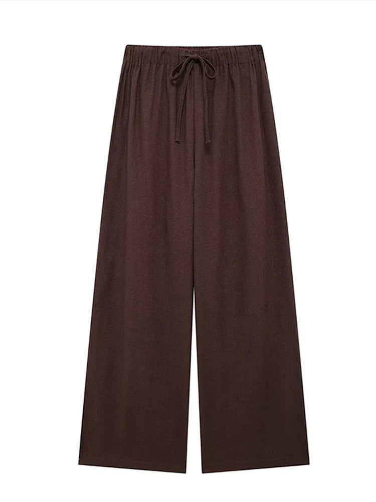 Lien V-neck Shirt Loose Pant Lady’s Set - Chestnut pants / S