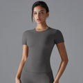 Light beige crew neck yoga vest training top for women
