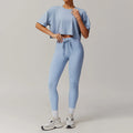 Light blue womens sportswear 2pcs set with crop top and leggings for women tracksuit yoga