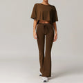 Dark brown short-sleeved crop top and flared lounge pants from Light Blue Womens Sportswear 2pcs Set