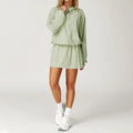 Light green hooded windbreaker dress with cinched waist for women