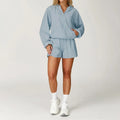 Light blue hooded windbreaker dress for women yoga set