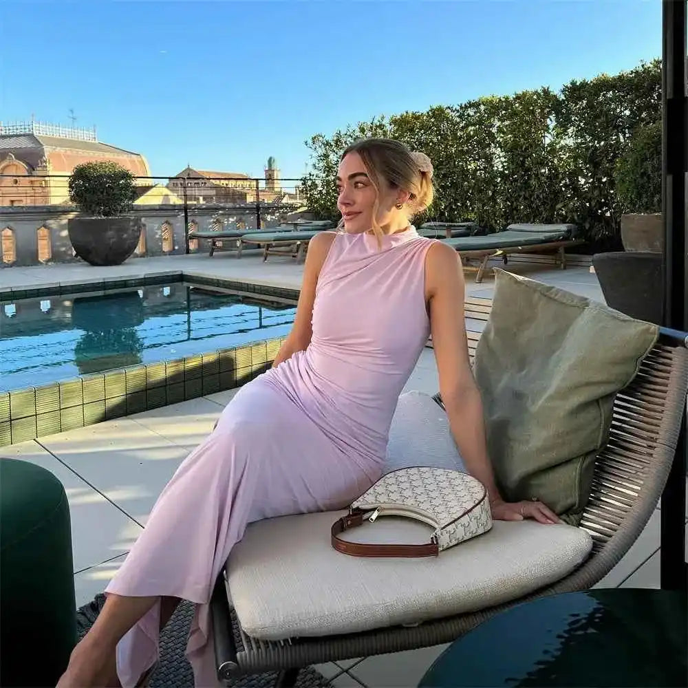 Women's Temperament Solid Color Pleated Decorative Dress - Norellé