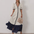 Linen Contrast Color Cardigan Dress - electronic accessories
