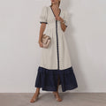 Linen Contrast Color Cardigan Dress - electronic accessories