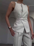 Linen Sleeveless Top & Cropped Pants Set - Other