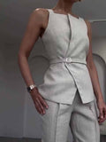 Linen Sleeveless Top & Cropped Pants Set - Other