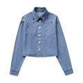 Long Sleeve Rhinestone Short Denim Shirt - Picture Color / L - electronic accessories
