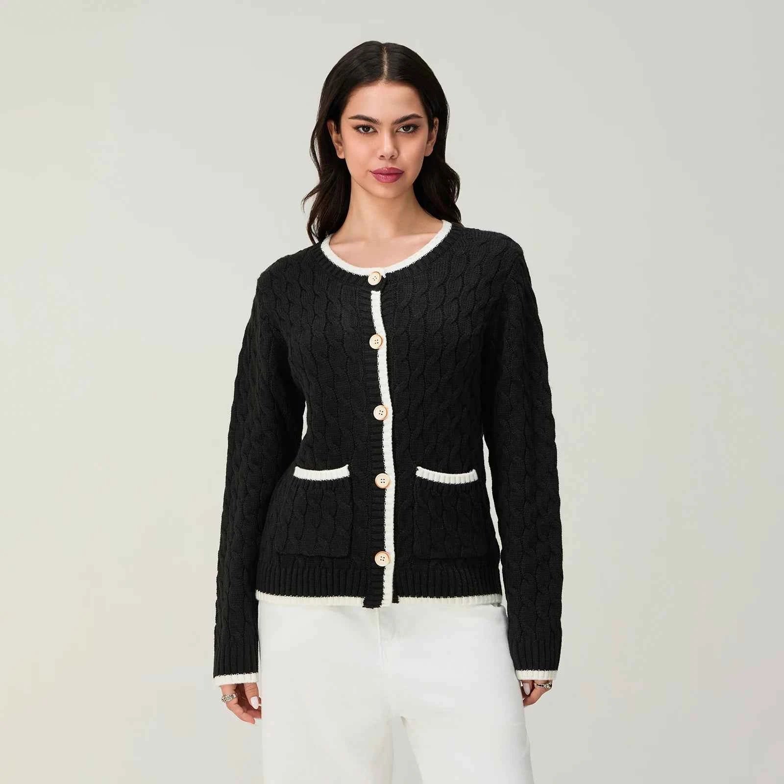 Long Sleeve Round Neck Button Down Sweater Knitted