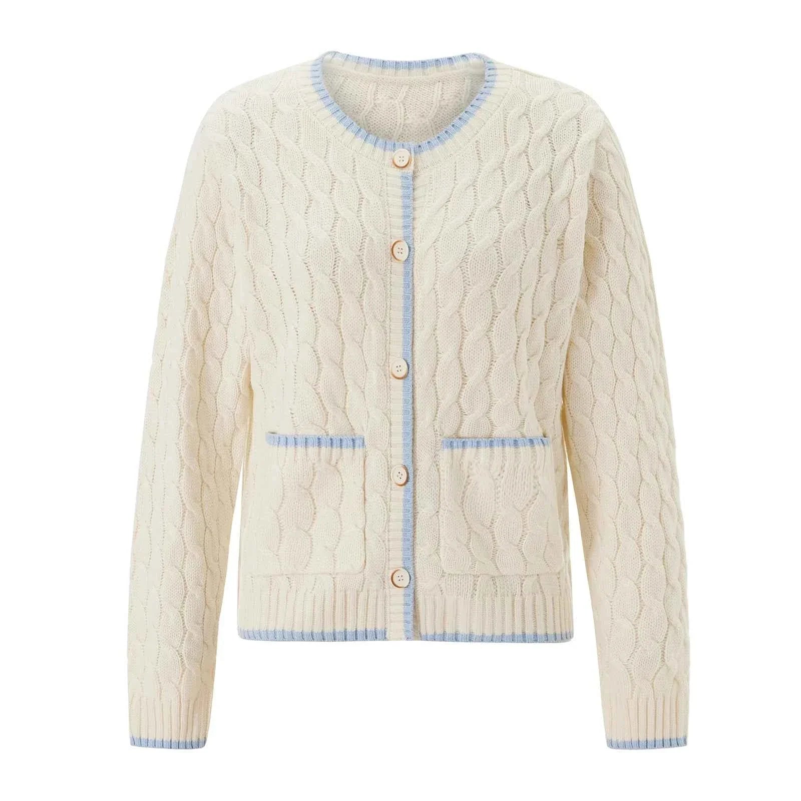 Long Sleeve Round Neck Button Down Sweater Knitted