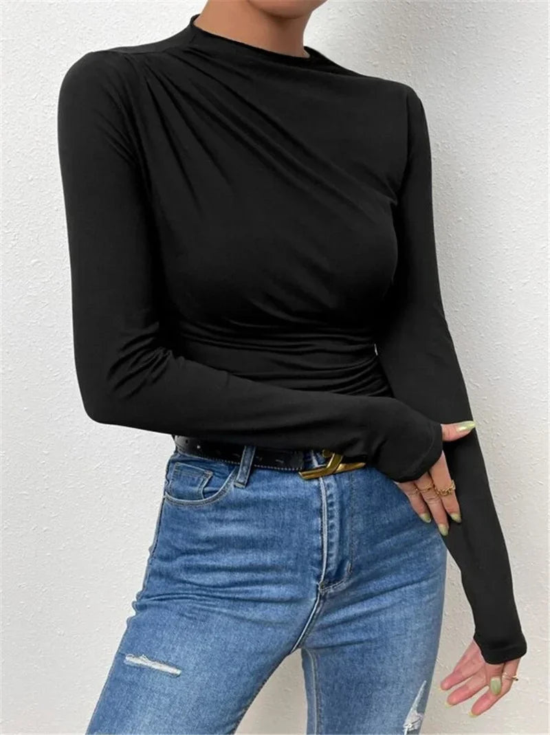 Long Sleeve T Shirts Ladies Top - Black / XXL