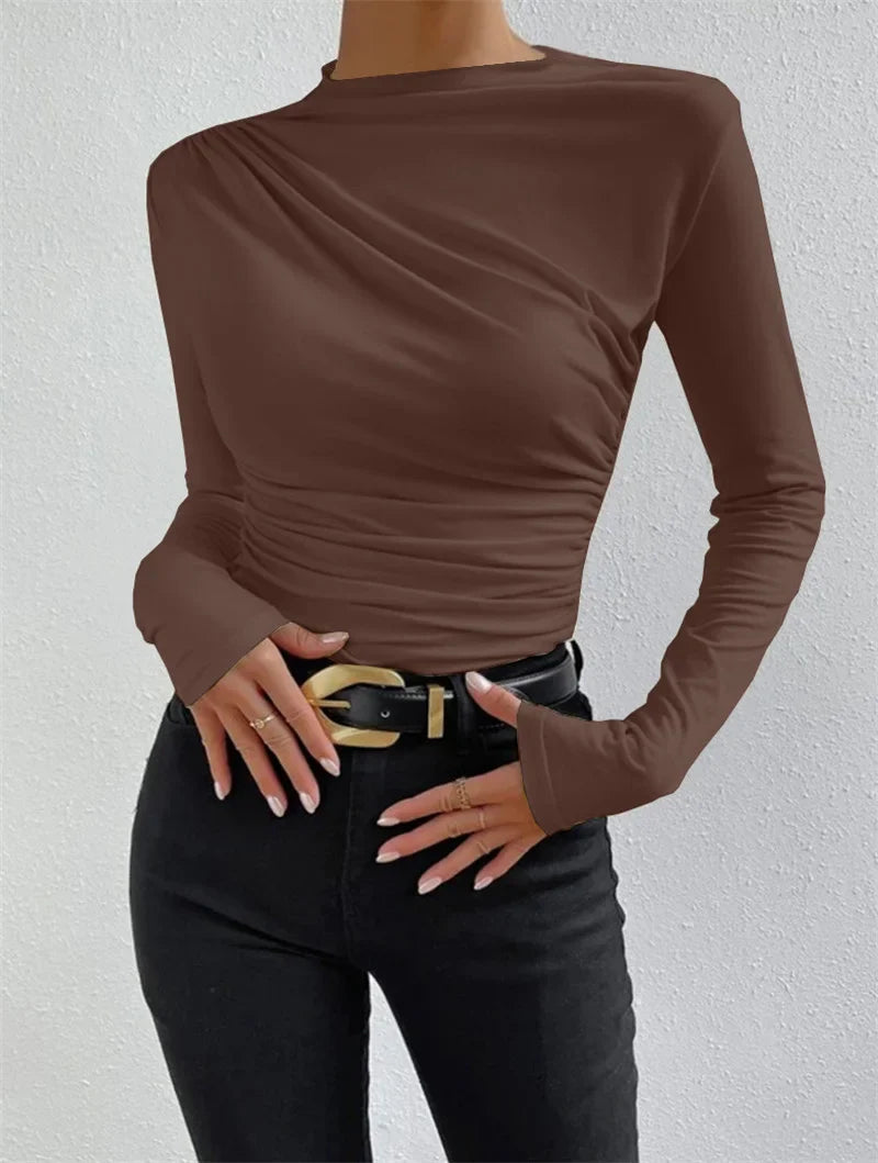Long Sleeve T Shirts Ladies Top - Brown / XXL