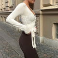 Long Sleeve Wrap Bandage T-shirt Workout Clothes