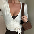 Long Sleeve Wrap Bandage T-shirt Workout Clothes