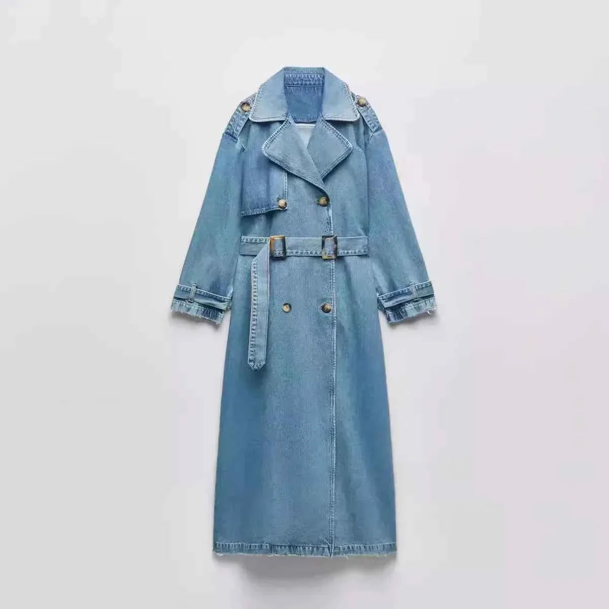 Loose Double-Breasted Denim Style Coat