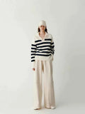 Loose Navy Collar Striped Cashmere Sweater