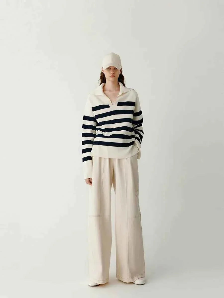 Loose Navy Collar Striped Cashmere Sweater