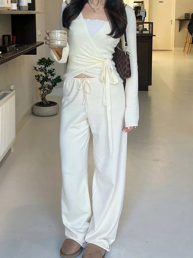 Loose Pants Leisure Suit Women Flare Sleeve Crop - Other