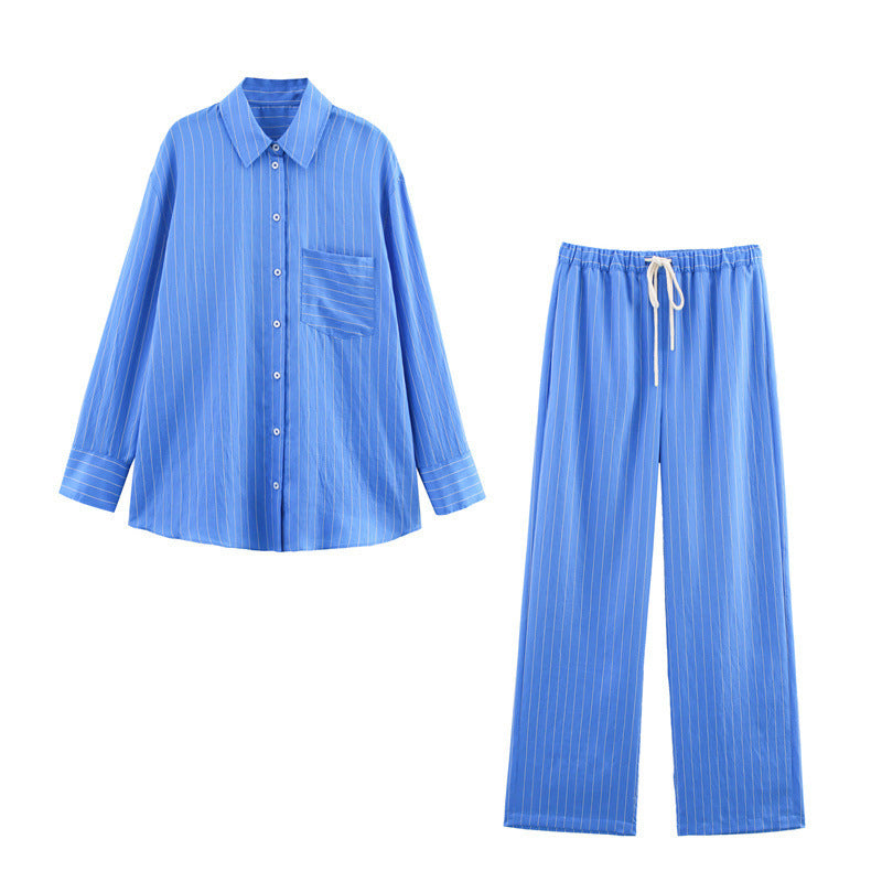 Loose Striped Shirt Pants Suit - electronic accessories