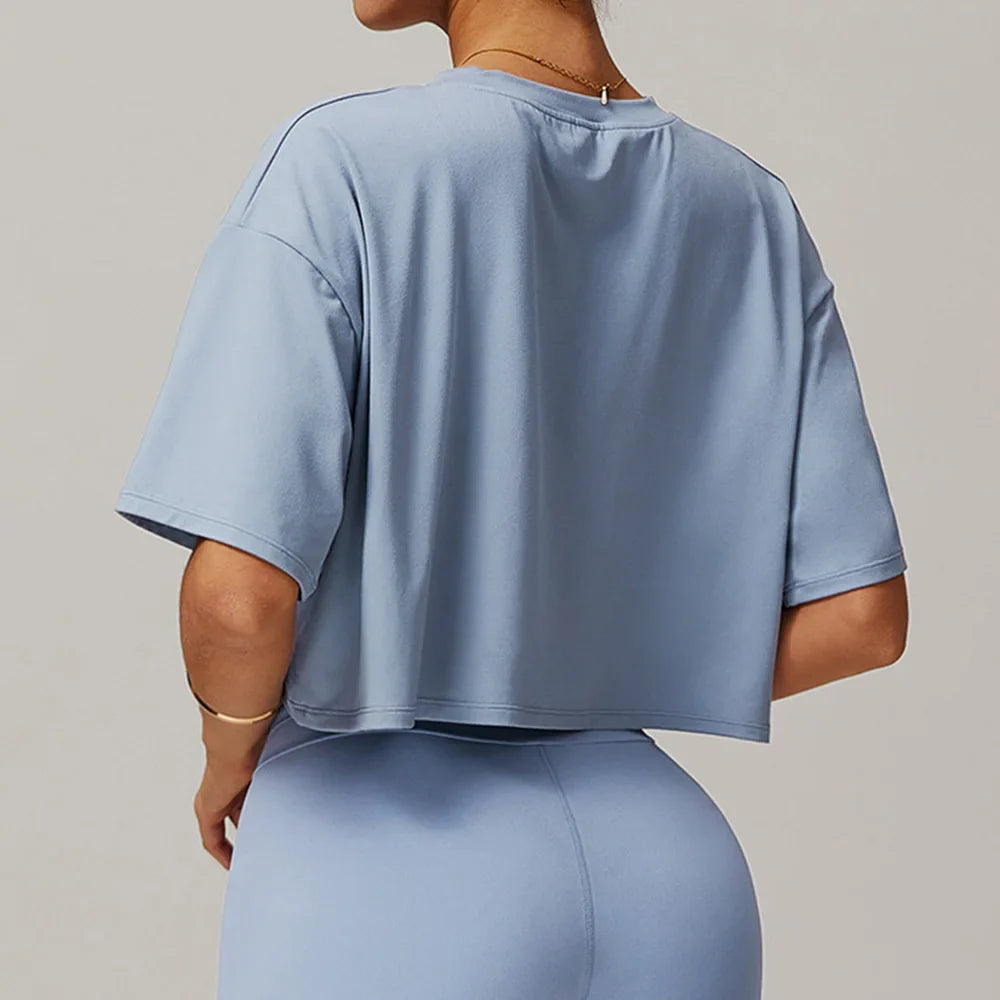 Loose Yoga Top Women Short Sleeve Gym