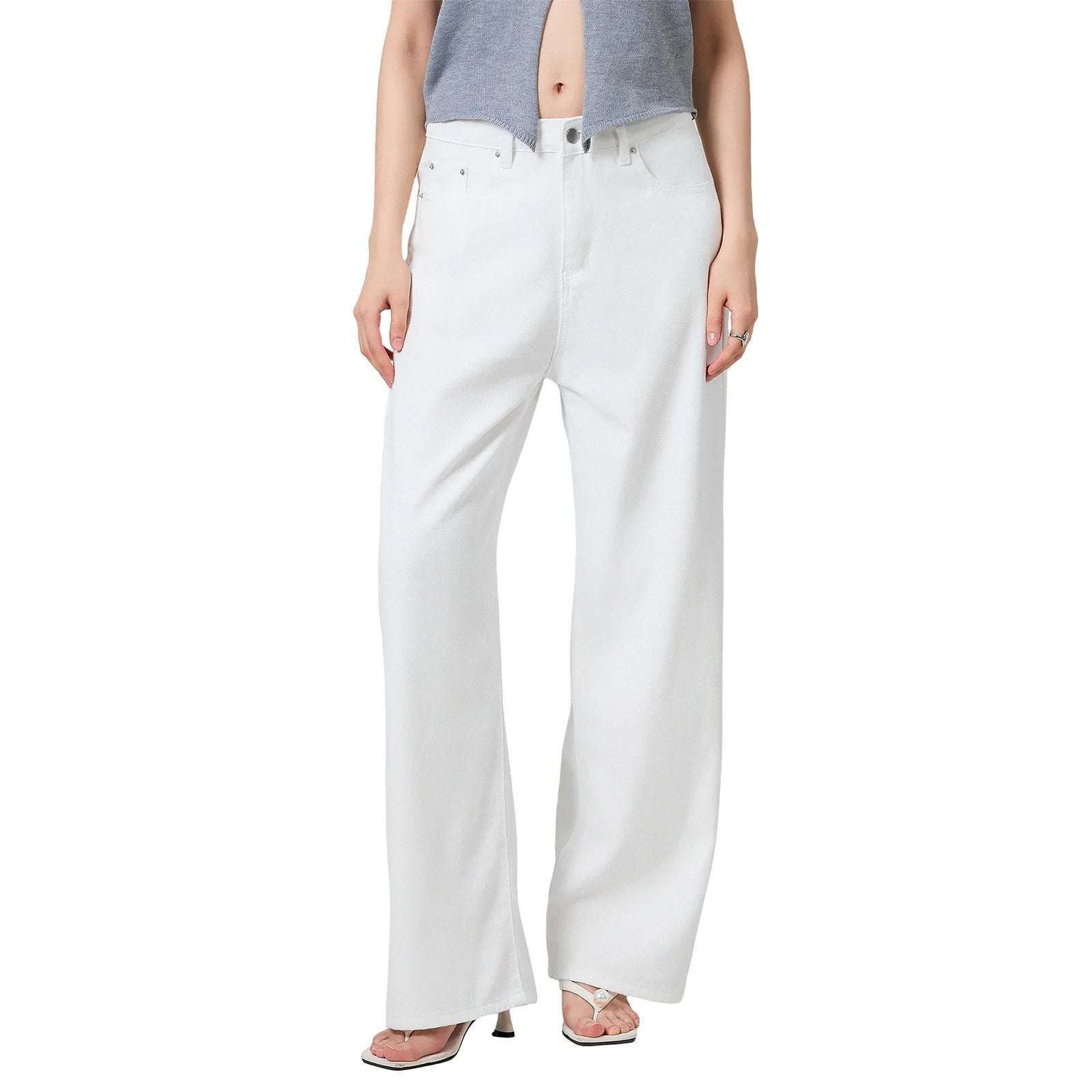 Low Waist Zipper Button Closure Bow Loose Trousers Women - WHITE / XL