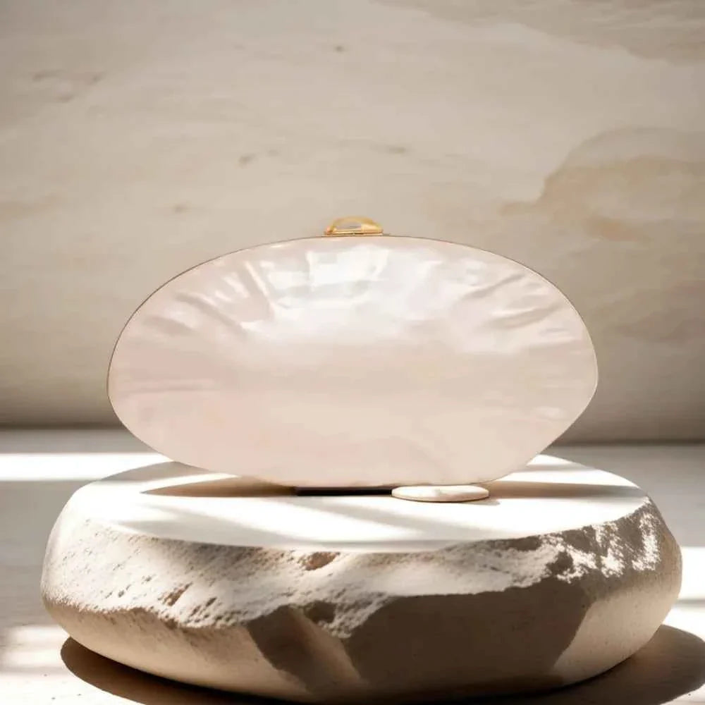 Luxury Shell Clutch Bag Acrylic Pearl White Frame Purse
