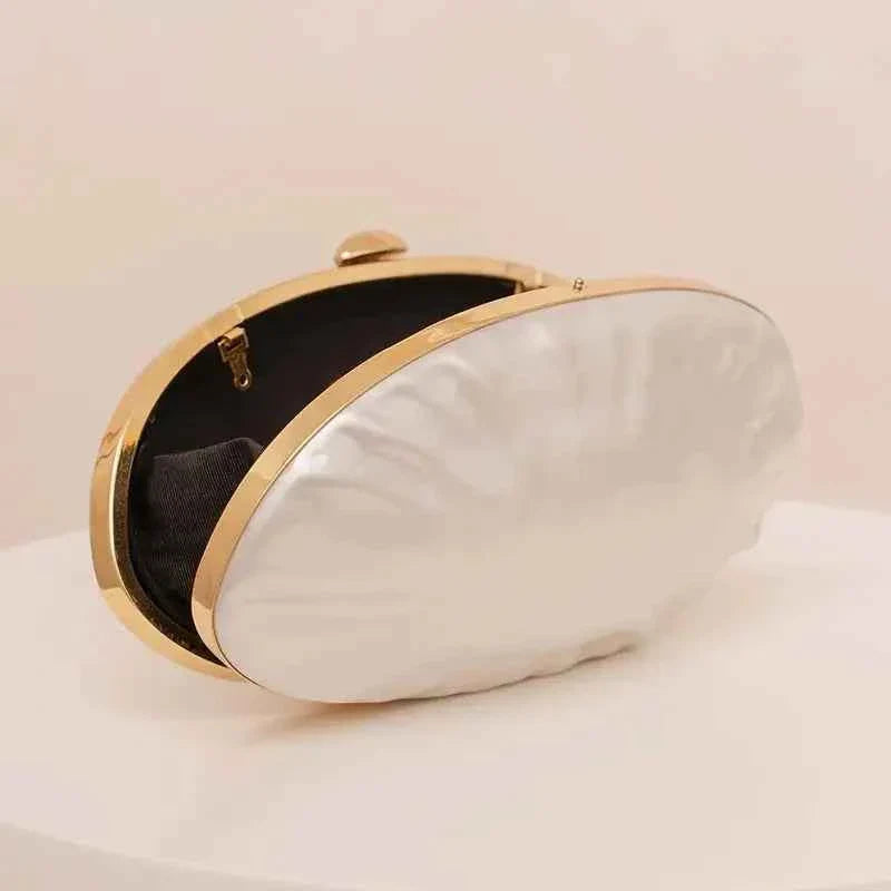 Luxury Shell Clutch Bag Acrylic Pearl White Frame Purse