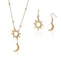 Lxalry 18K Gold Plated Sun Moon Jewelry Set Mirror Polish Hypoallergenic Necklace Earrings For Daily Evening Never Fade