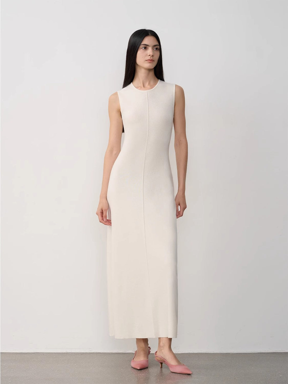 Merino Wool Extra Long Sleeveless Knit Dress - Women’s Fashion - Clothing