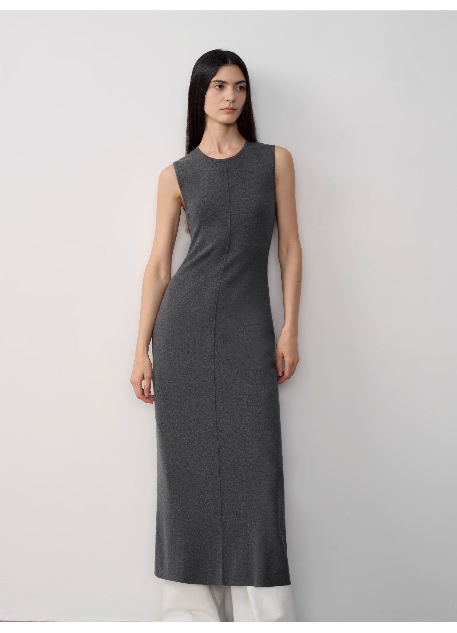 Merino Wool Extra Long Sleeveless Knit Dress - Women’s Fashion - Clothing