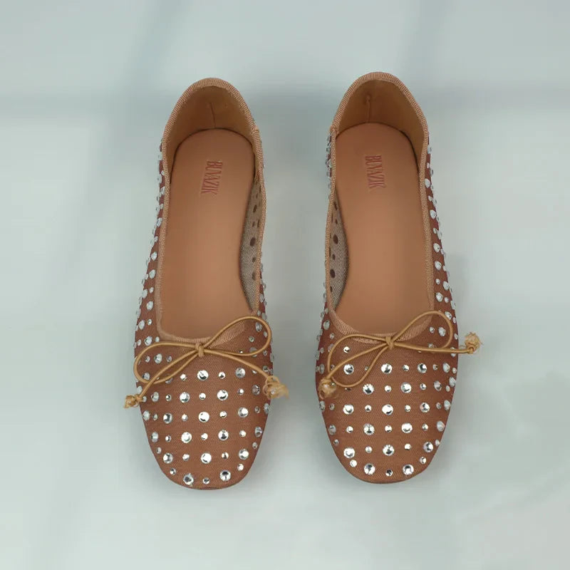 Mesh Embroidery Rhinestone Brand Women’s Ballet Flat Small