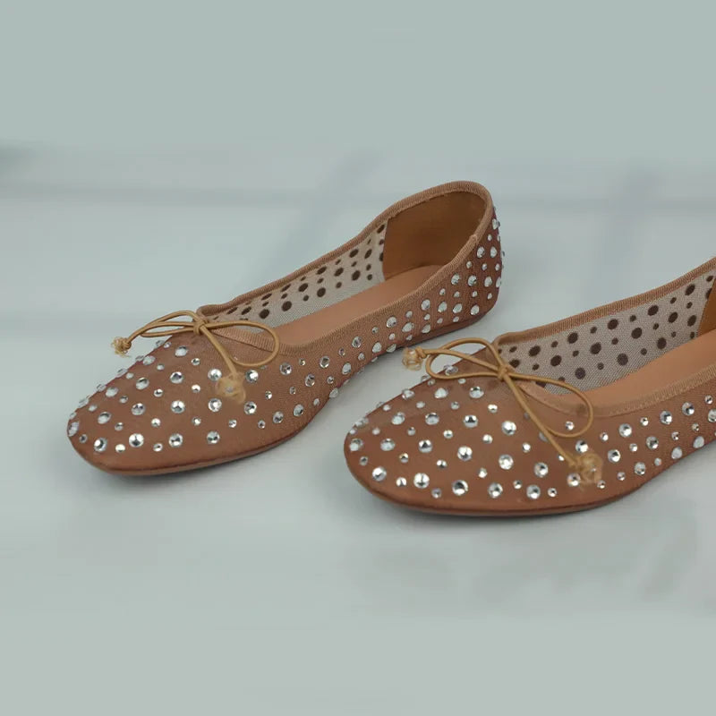 Mesh Embroidery Rhinestone Brand Women’s Ballet Flat Small