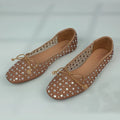 Mesh Embroidery Rhinestone Brand Women’s Ballet Flat Small - Beige / 40
