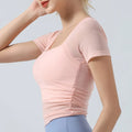 Mesh Patchwork Women Yoga Short Sleeve Fixed Cup T-shirt