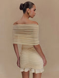 Mesh Strapless Off-shoulder Ruffled Mini Dress For Women
