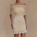 Mesh Strapless Off-shoulder Ruffled Mini Dress For Women