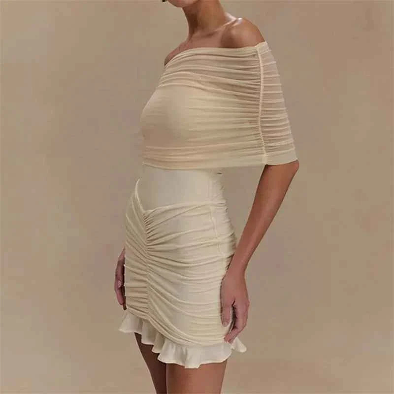 Mesh Strapless Off-shoulder Ruffled Mini Dress For Women