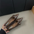 Metal Belt Buckle French Pointed Flat Bottom Pumps - Dark Brown / 35 - Dress Shirts