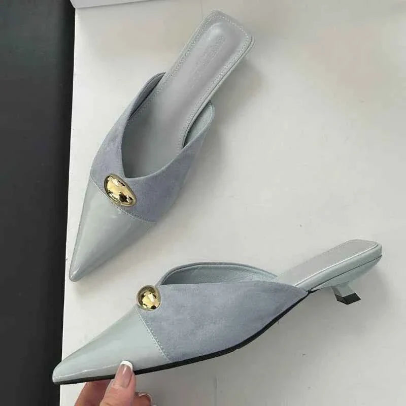 Metal Buckle Fashion Pointed Toe Mules