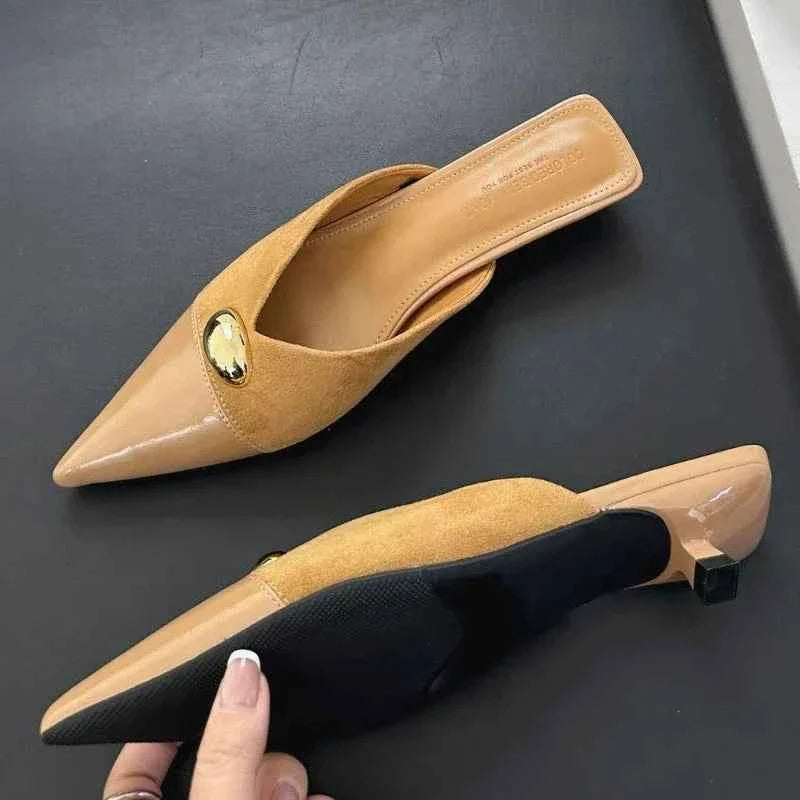 Metal Buckle Fashion Pointed Toe Mules