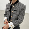 Metal Button Stand Collar Jackets for Women - Other