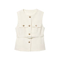 Metal Clasp With Belt Punk Texture Crew Neck Vest - White / L - electronic accessories