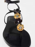 Metal Flower Decoration Flat Sandals